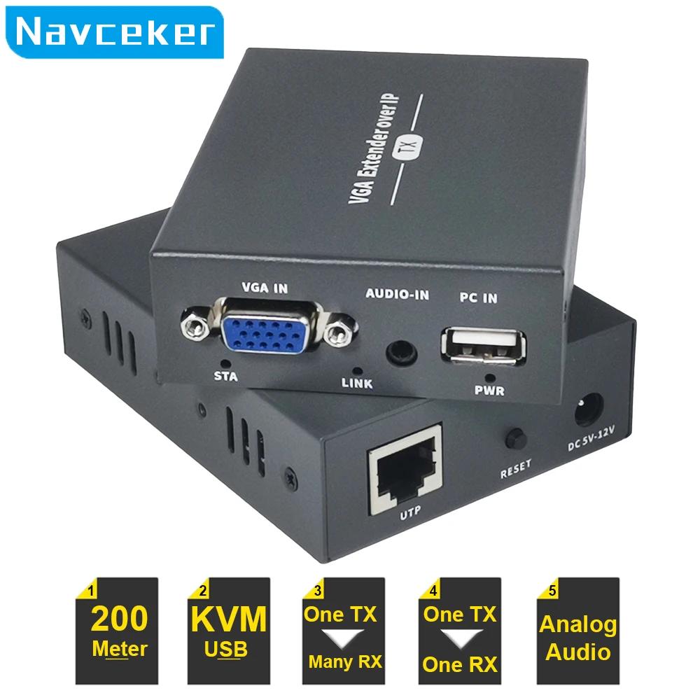 Navceker-200m IP Ʈũ VGA KVM ͽٴ, RJ45 VGA ͽٴ, USB Cat5 Cat5e Cat6 ̺, Ű 콺 ۽ű ű